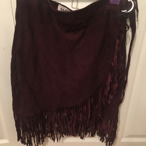 Sandy Liang Burgundy Suede Fringe Skirt - Picture 2 of 6